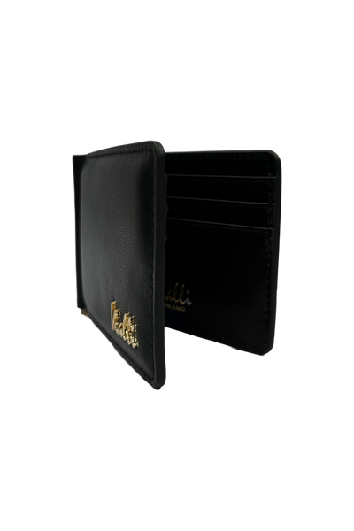 Vialli Venice Black Leather Money Clip Wallet with 8 Card Slots