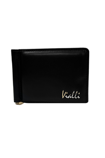 Vialli Venice Black Leather Money Clip Wallet with 8 Card Slots