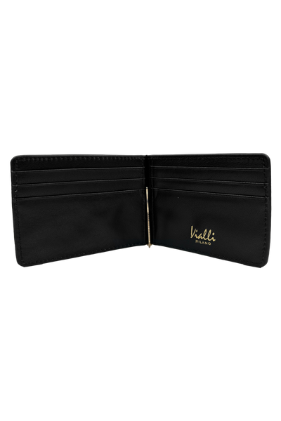 Vialli Venice Black Leather Money Clip Wallet with 8 Card Slots