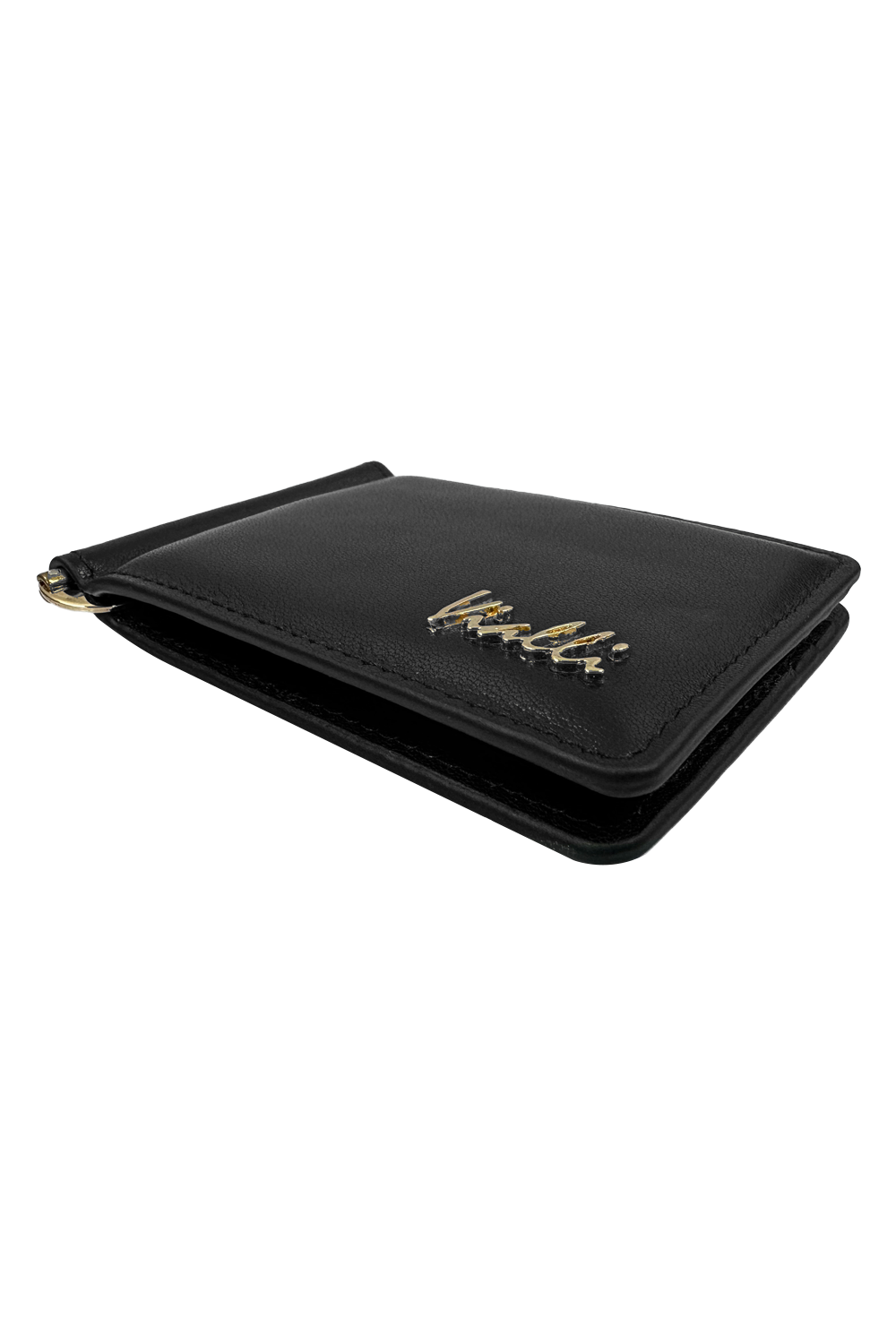 Vialli Venice Black Leather Money Clip Wallet with 8 Card Slots