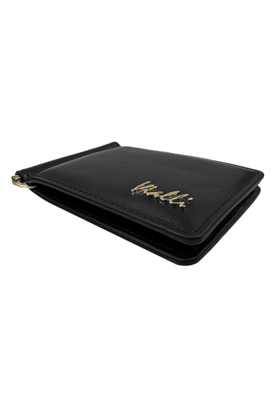 Vialli Venice Black Leather Money Clip Wallet with 8 Card Slots